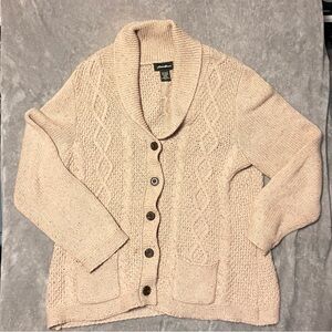 Eddie Bauer Womens XL Cardigan Sweater Brown Cable Knit Wool Academia Teacher